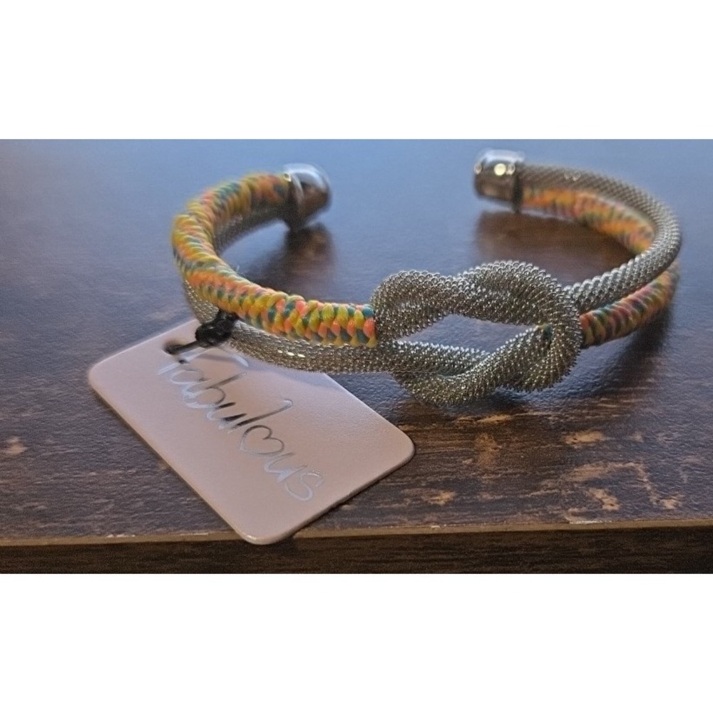 Fabulous Multicolor Braided Knot Bracelet - Silver‎ Mesh Aceents